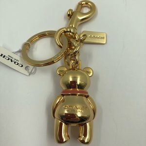 NWT - Coach Bear Bag Charm / Key Ring in Gold-tone Metal